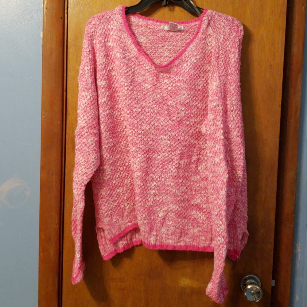 Pink with white sweater
